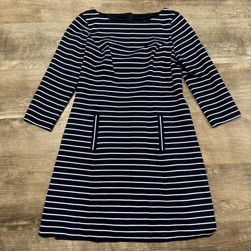 1901 White & Navy Striped Open Back Dress Size 10